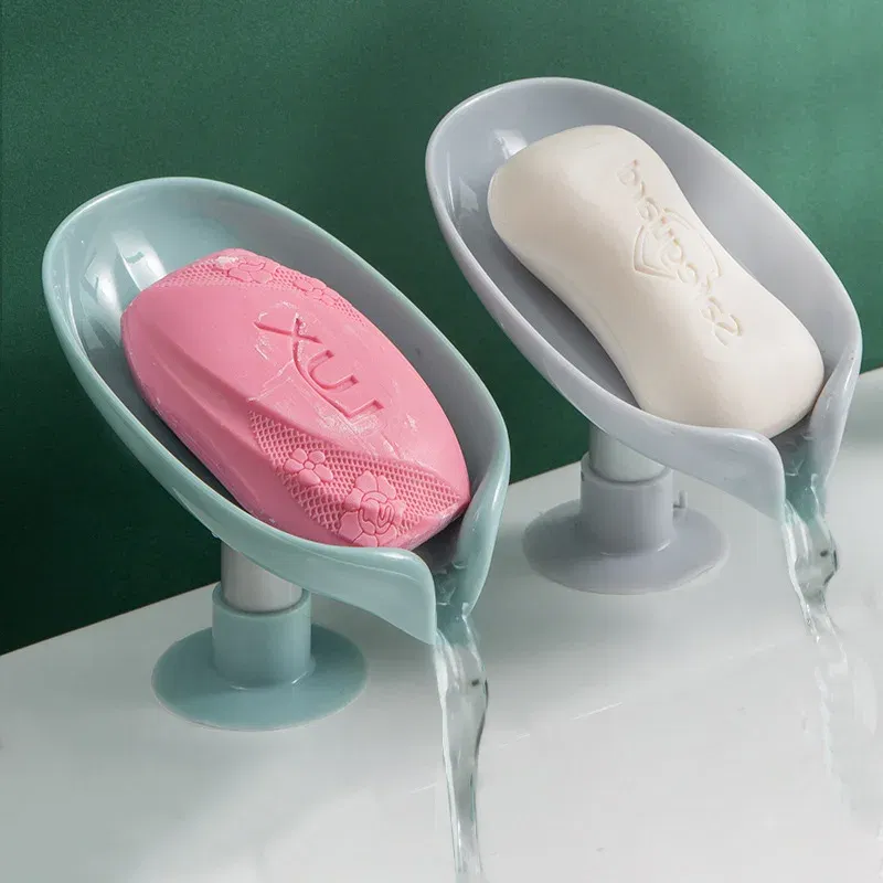 Color: VIOLET/?&laquo;?&mdash;?&hellip;&deg; - 1-2Pcs Drain Soap Holder Bathroom Items Leaf Shape Wall Soap Dish for Bathroom Punch-free Suction Cup Standing Things the Home