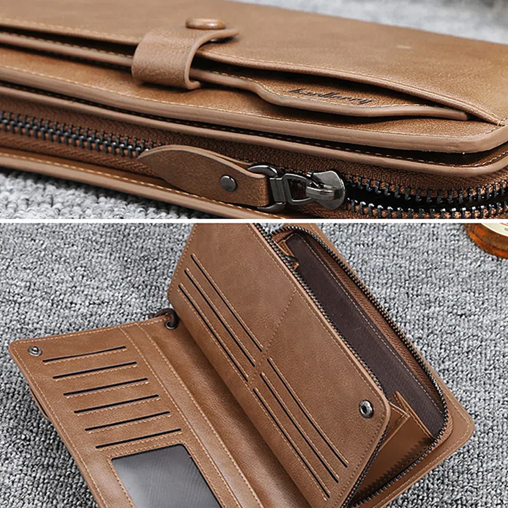 Color: Beige - 2024 Baellerry Men Long Fashion Wallets Desigh Zipper Card Holder Leather Purse Solid Coin Pocket High Quality Male Purse - Image 7