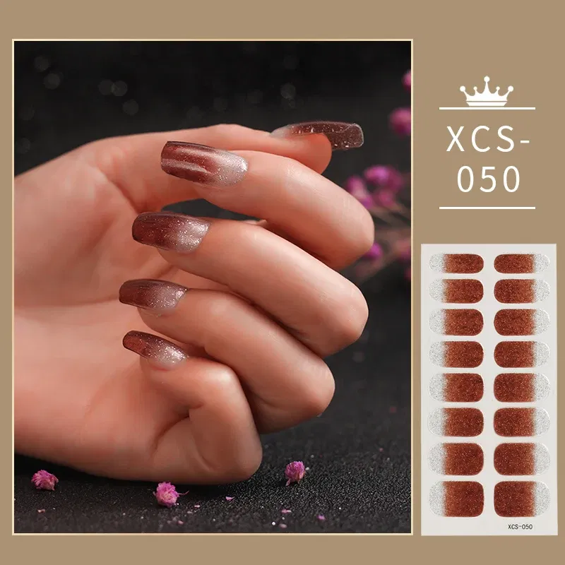 Color: Tran-Yellow - Rose Red Shiny Twinkle Full Cover Nail Stickers Sticker For Nails Self Adhesive Nail Sticker Fashion Nail Stickers Beauty