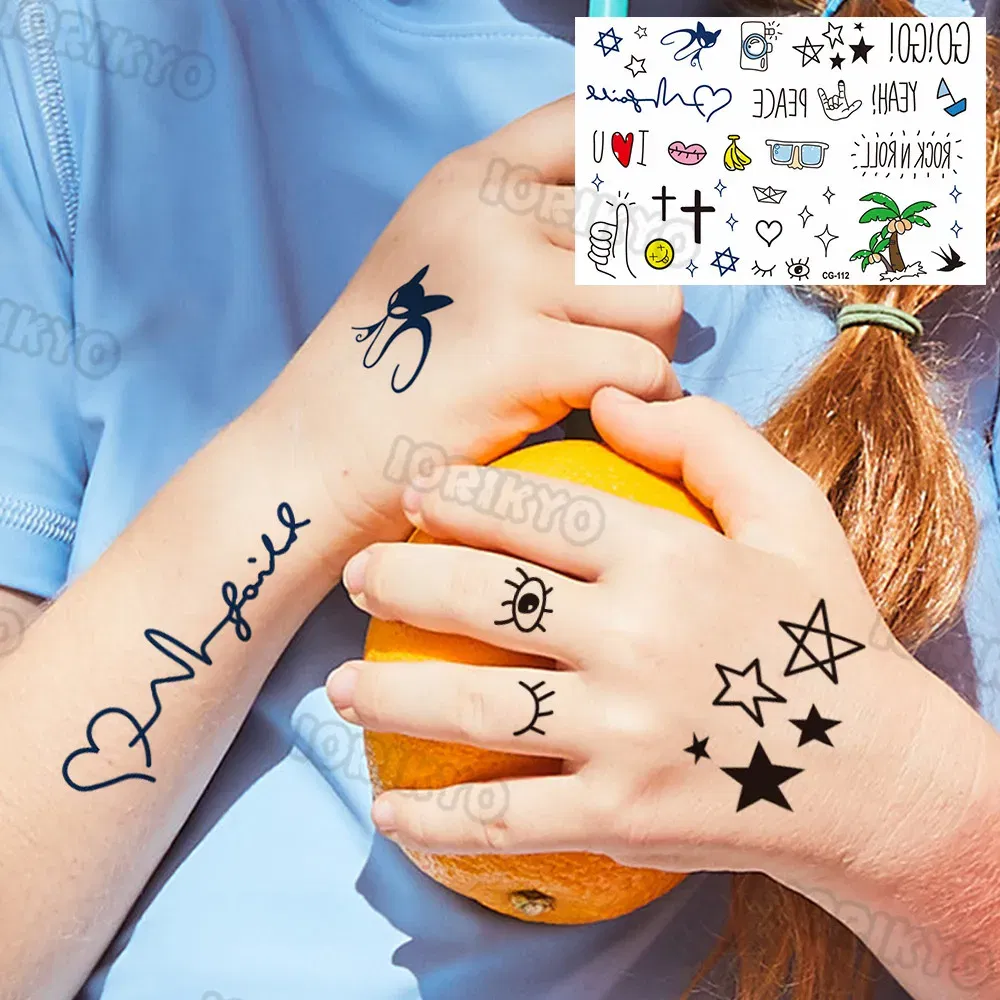 Color: black - Tribal Scorpion Temporary Tattoos For Kids Women Men Adult Face Fake Black Star Tattoo Sticker Body Art Poker Small Tatoos Arm