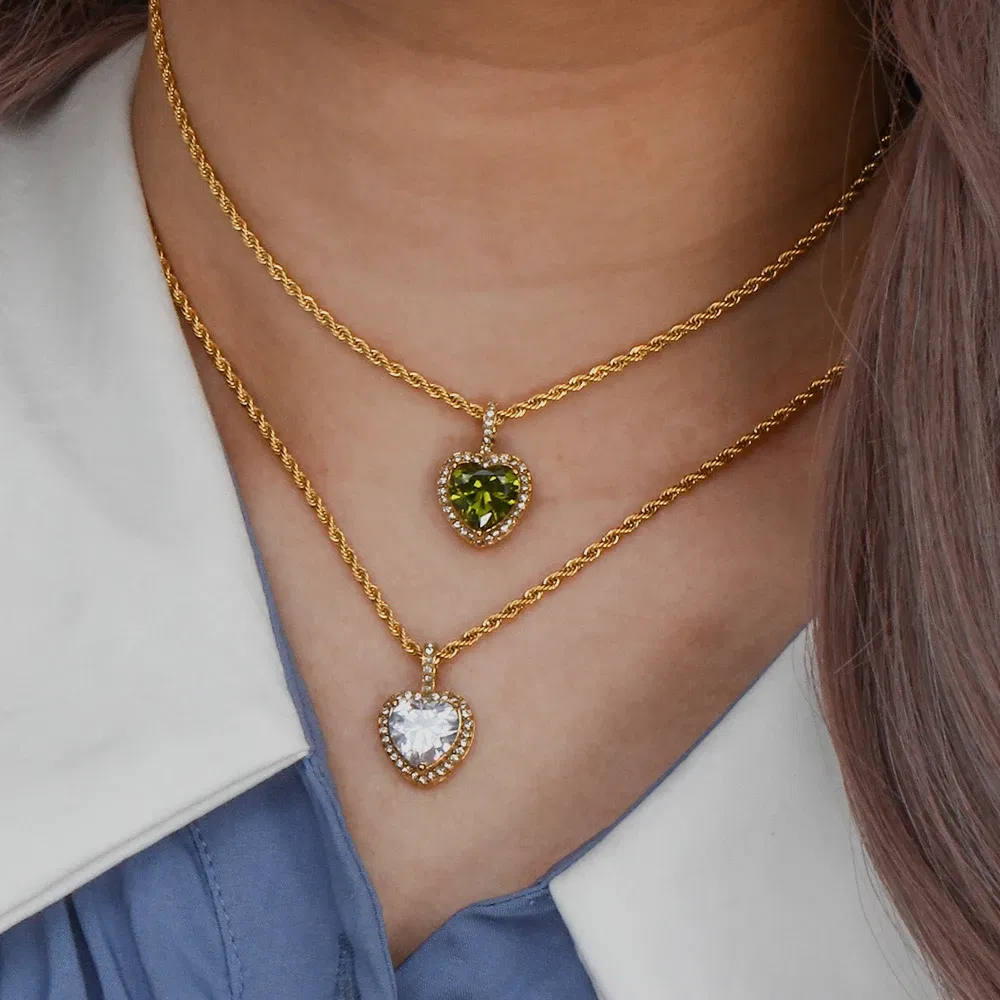 Metal Color: Steel color - 2022 New Stainless Steel PVD Plating Heart Shape AAA Cubic Zircon Stone Pendant Necklace Ladies Party Christmas Jewelry Gift - Image 6