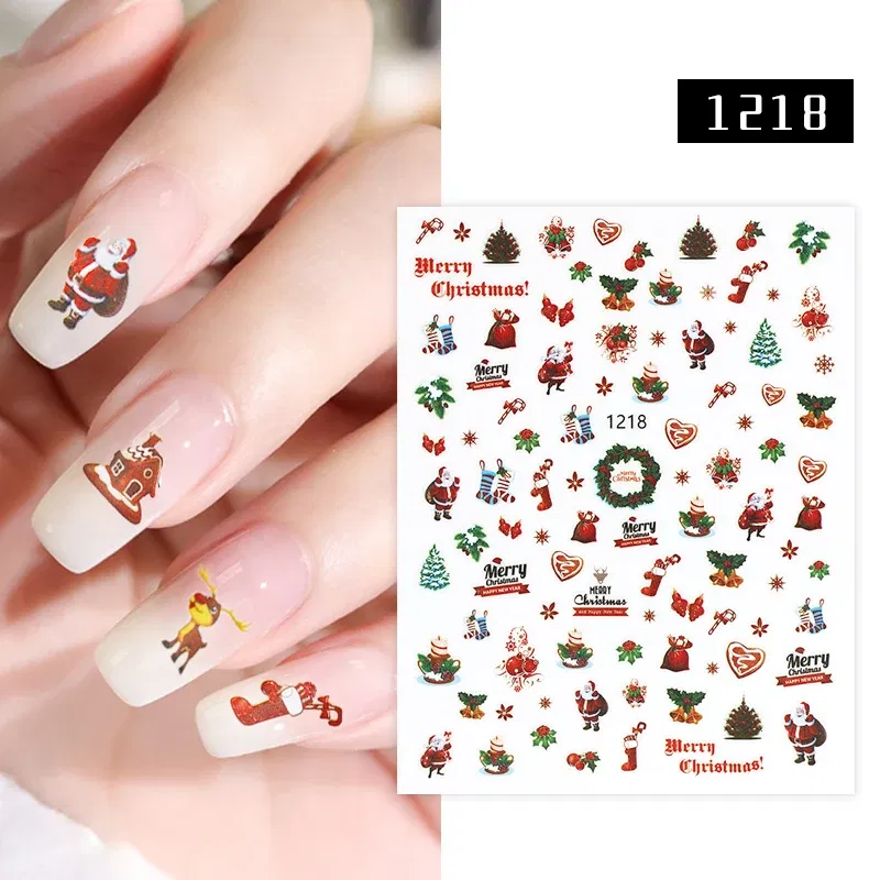 Color: wine red - Drop Shipping Snowflakes Nails Stickers Fashion Colorful Self-adhesive Nail Art Decor Stickers for Nails Christmas Nail Sticker