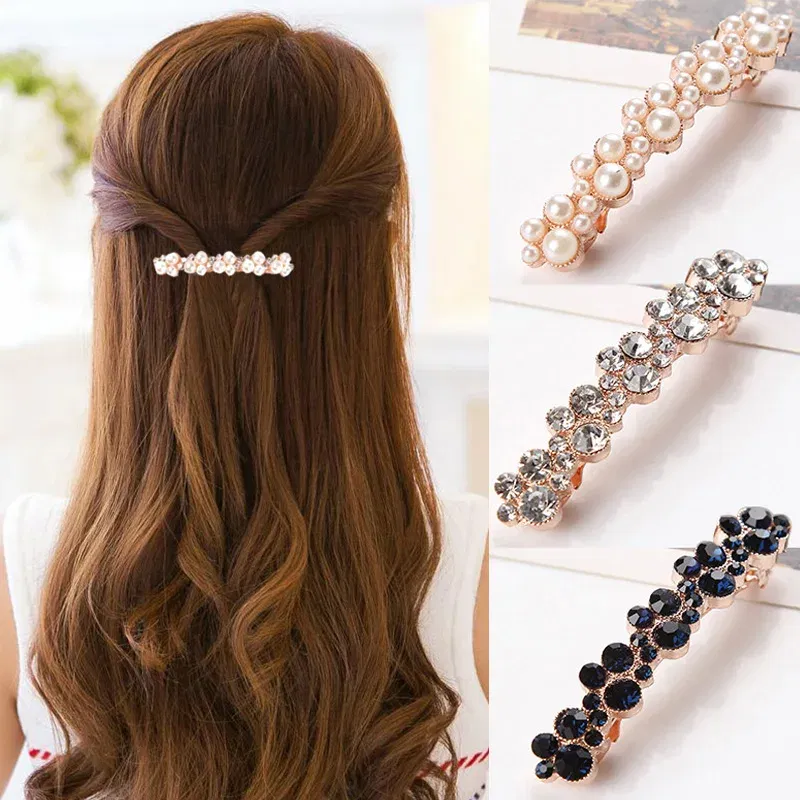 Color: Silver - Hot Sale 5 Colors Korean Crystal Pearl Elegant Women Barrettes Hair Clip Hairgrips Hairpin Girls Hair Accessories Dropshipping