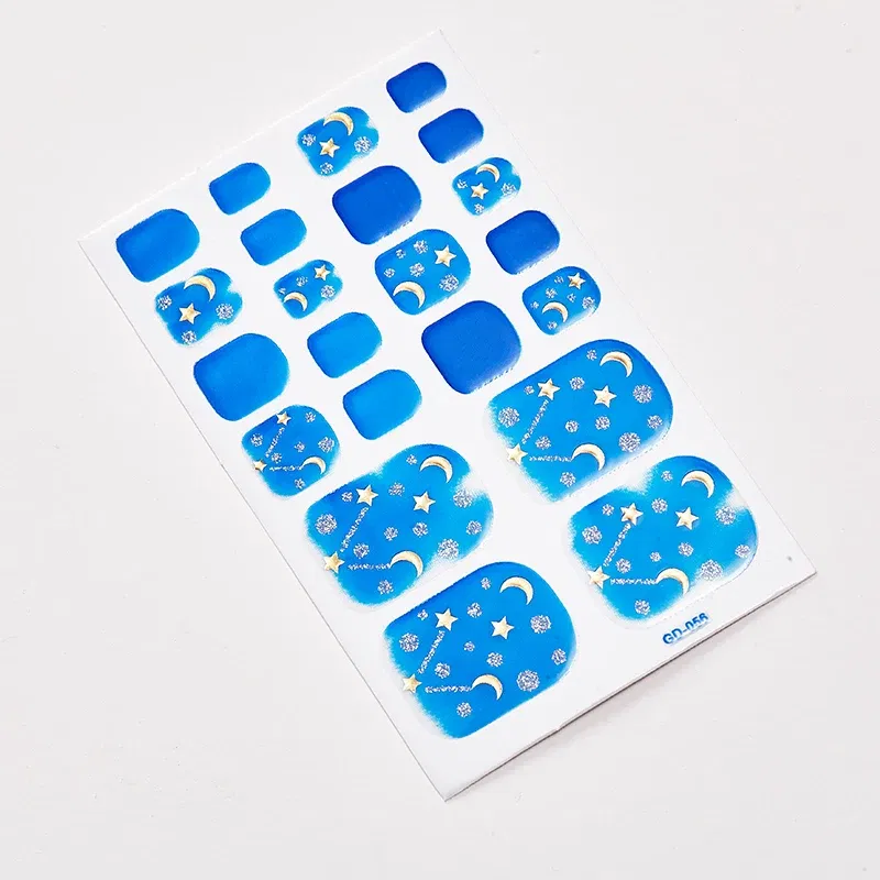 Color: Blue White - 22 Tips/Sheet Nail Decoration Self Adhesive Manicure Decoration Sticker For Nails Full Cover Nail Stickers Nail Designs Shiny