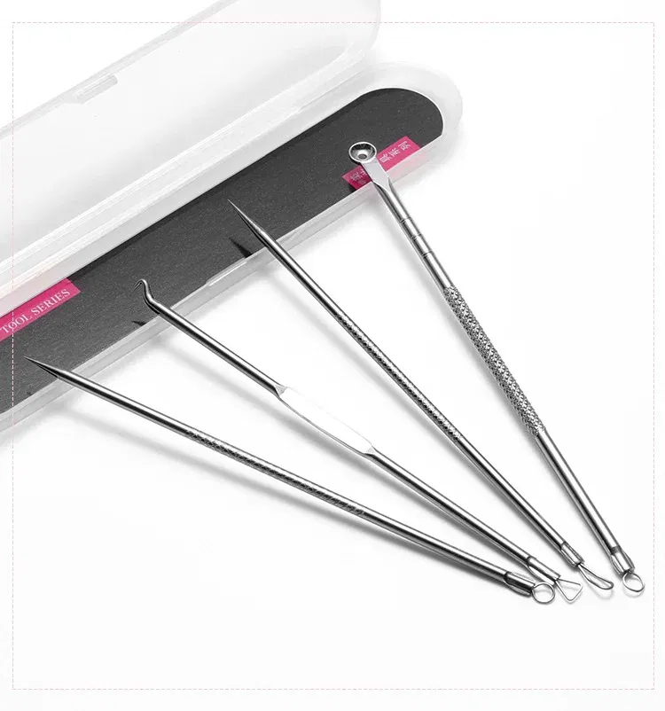Color: WHITE - 4PCS Stainless Steel Acne Needle Electroplating Colorful Rose Gold Acne Needle Extrusion Blackhead Tool Can Be Customized LOGO - Image 4