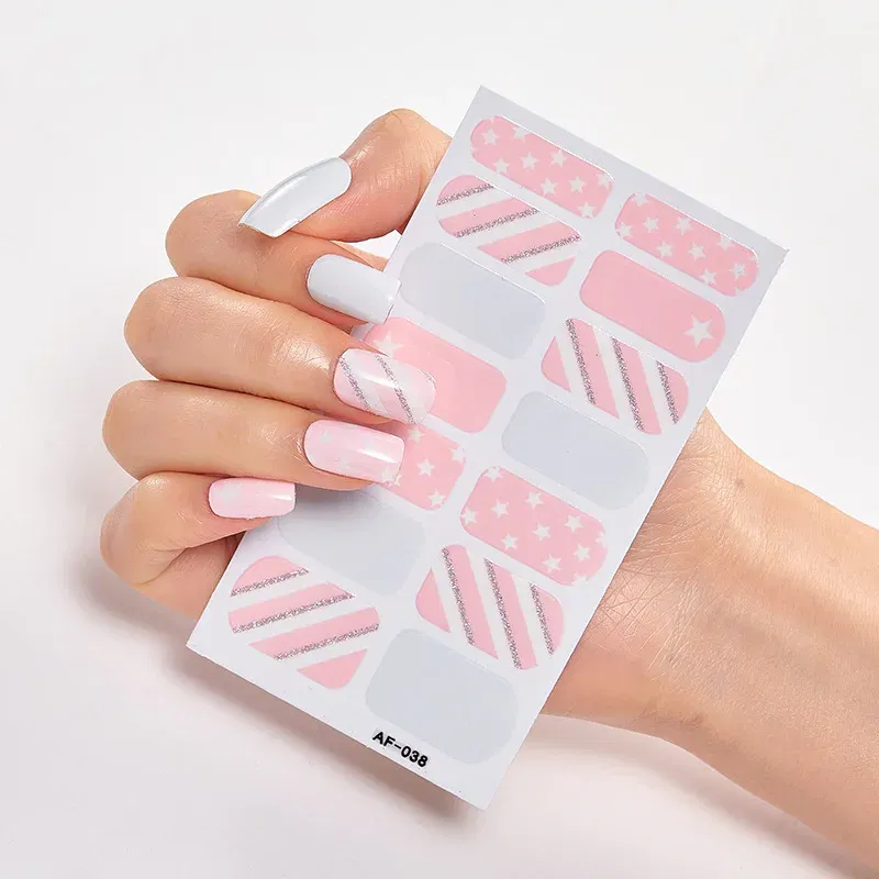 Color: Ice Blue - Solid Colors And Creative Nail Art Decals Plain Stickers Minimalist Design Self Adhesive Designed Nail Tape Nail Strips