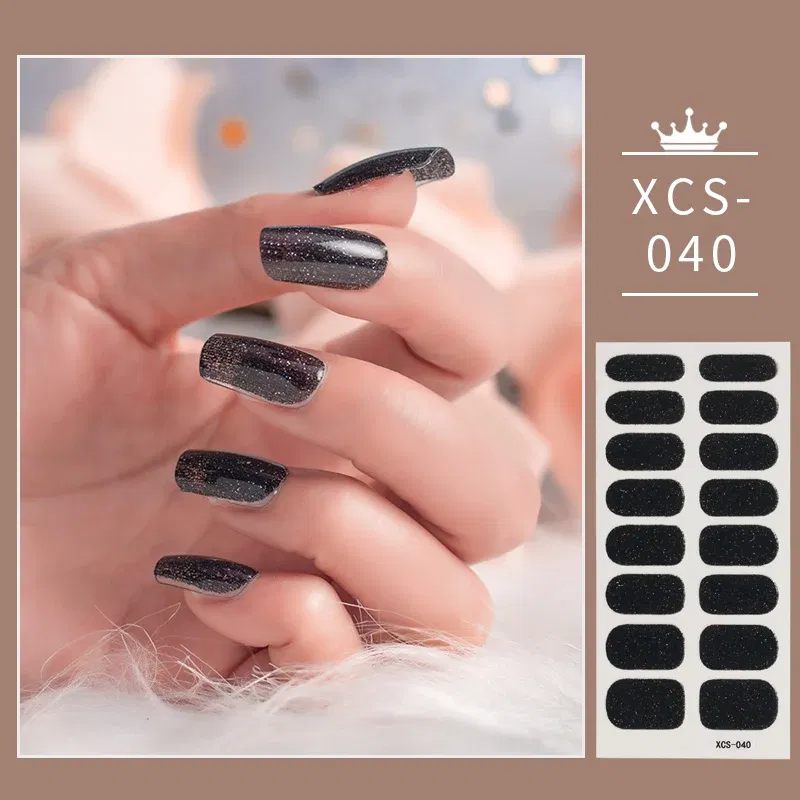 Color: Bronze red - 1pc Nail Art Sticker Laser Shiny Sequins Polish Wraps Double Ended Adhesive Strips Fashion Stickers Manicure Decor