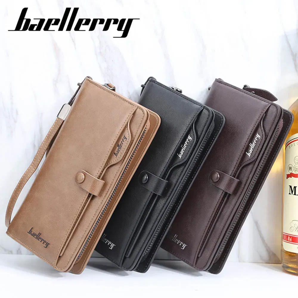 Color: Beige - 2024 Baellerry Men Long Fashion Wallets Desigh Zipper Card Holder Leather Purse Solid Coin Pocket High Quality Male Purse - Image 5