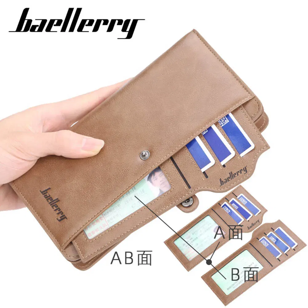 Color: Beige - 2024 Baellerry Men Long Fashion Wallets Desigh Zipper Card Holder Leather Purse Solid Coin Pocket High Quality Male Purse - Image 3