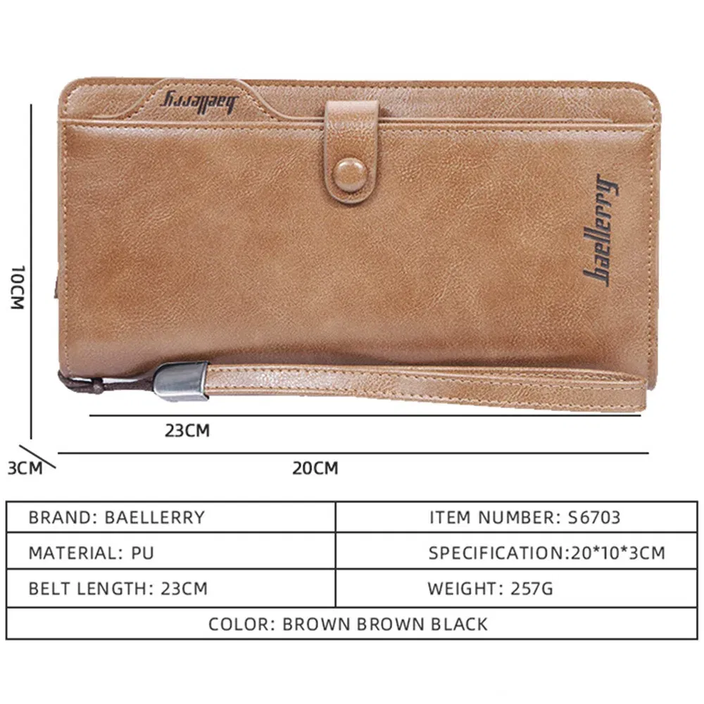 Color: Beige - 2024 Baellerry Men Long Fashion Wallets Desigh Zipper Card Holder Leather Purse Solid Coin Pocket High Quality Male Purse - Image 6