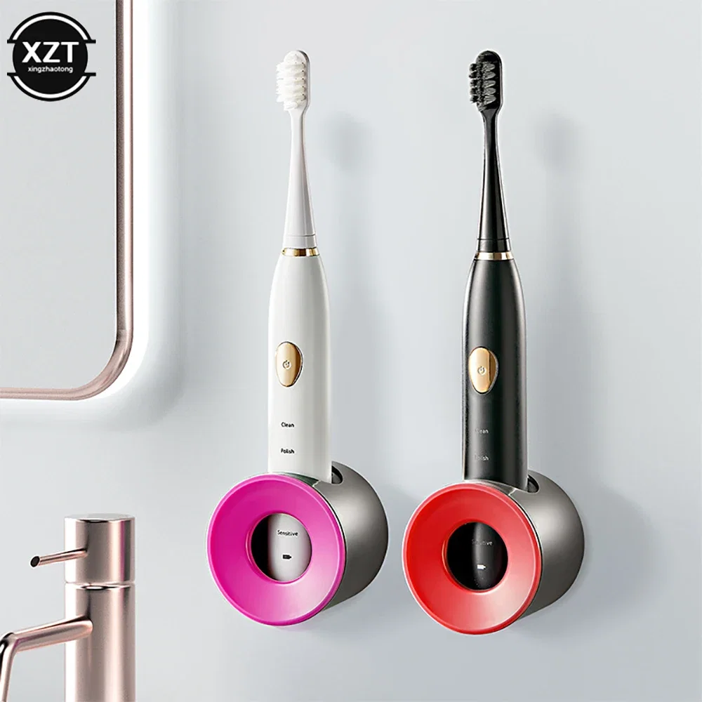 Color: Burgundy - New 1pc Electric Toothbrush Holder Wall-Mounted Dustproof Toothbrush Holder Perforated Bathroom Electric Toothbrush Brush Holder - Image 3