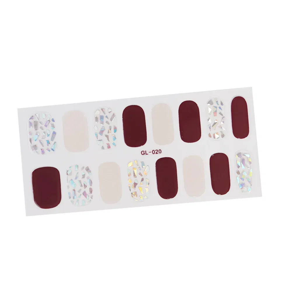 Color: Bronze red - 16 Tips/Sheet Patterned Nails With Creative Nail Polish Nail Art Stickers 2020 Temporary Tattoos Kids Full Cover Nail Stickers