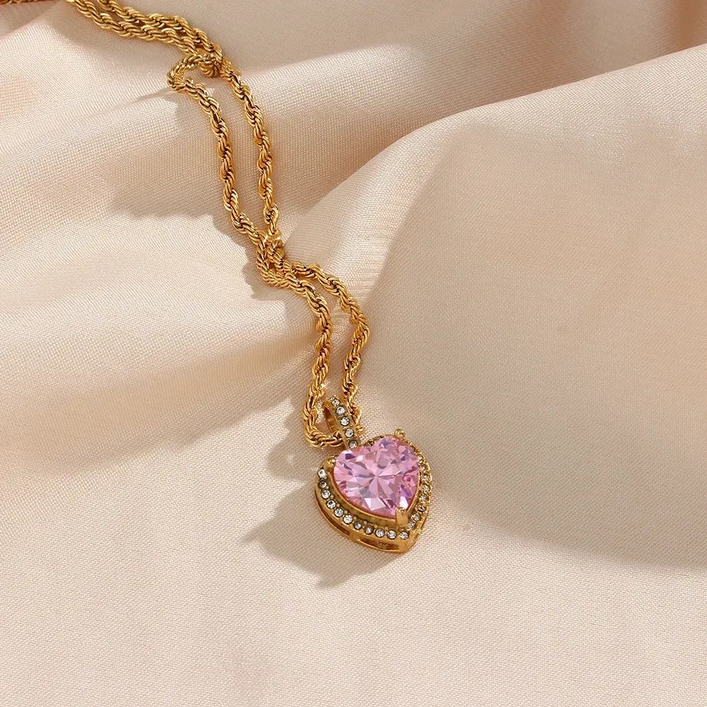 Metal Color: Steel color - 2022 New Stainless Steel PVD Plating Heart Shape AAA Cubic Zircon Stone Pendant Necklace Ladies Party Christmas Jewelry Gift - Image 5