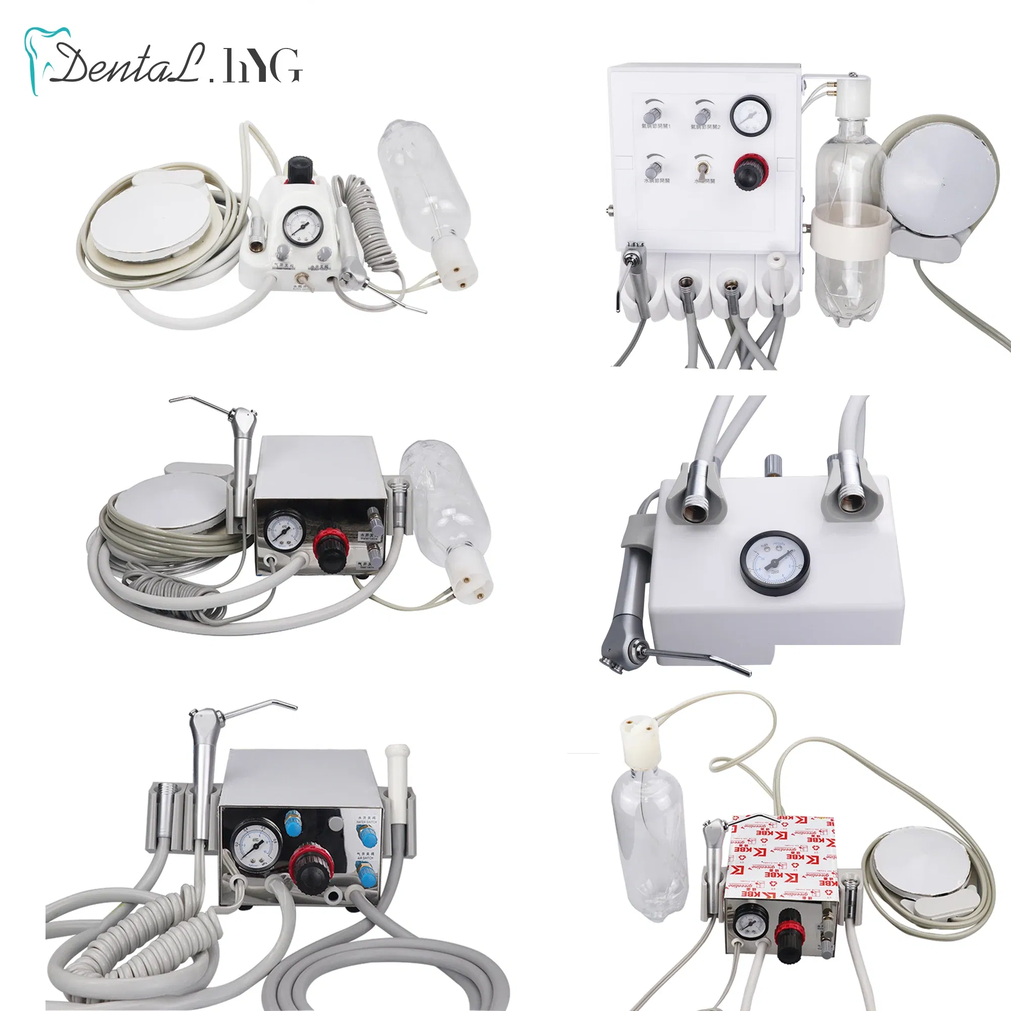 Color: GRAY - Dental Portable Turbine Unit Work with Air Compressor 3 Way Syringe 2/4 Holes Teeth Whitening Dental Equipment