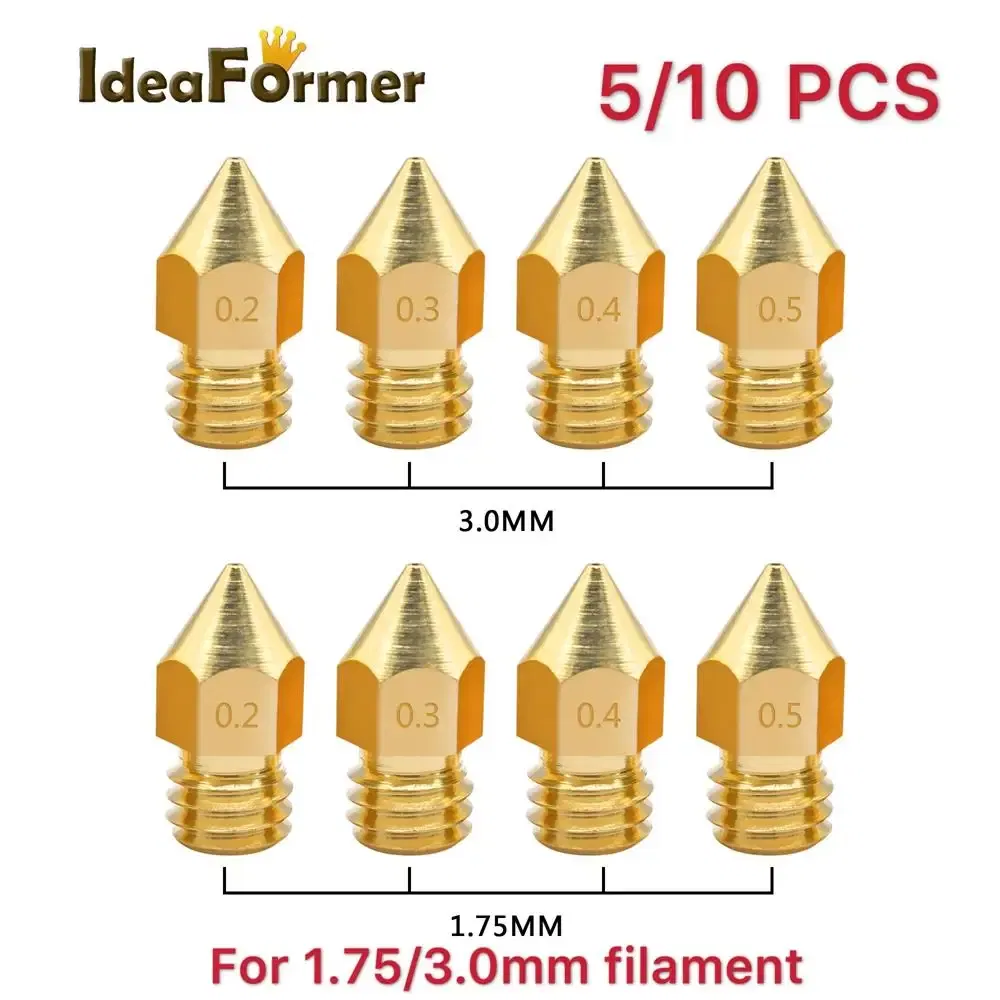 Color: WHITE, Size: 0.6mm - 5/10pcs MK8 Brass Nozz