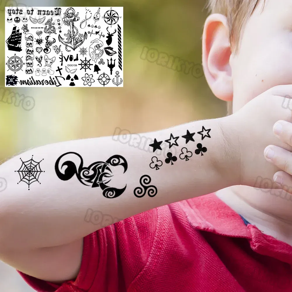 Color: black - Tribal Scorpion Temporary Tattoos For Kids Women Men Adult Face Fake Black Star Tattoo Sticker Body Art Poker Small Tatoos Arm - Image 6