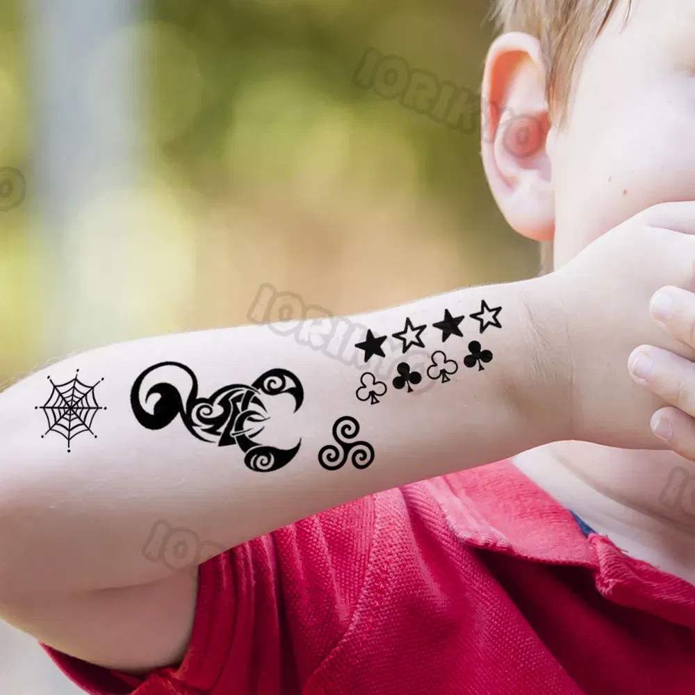 Color: black - Tribal Scorpion Temporary Tattoos For Kids Women Men Adult Face Fake Black Star Tattoo Sticker Body Art Poker Small Tatoos Arm - Image 2