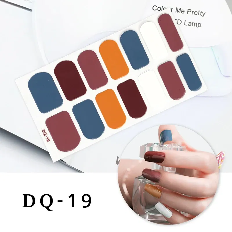 Color: Blue with White - Drop Ship Colorful Nail Stickers Full Cover Nail Art Decor Stickers for Nails Self Adhesive Stickers for Women Manicure Gift