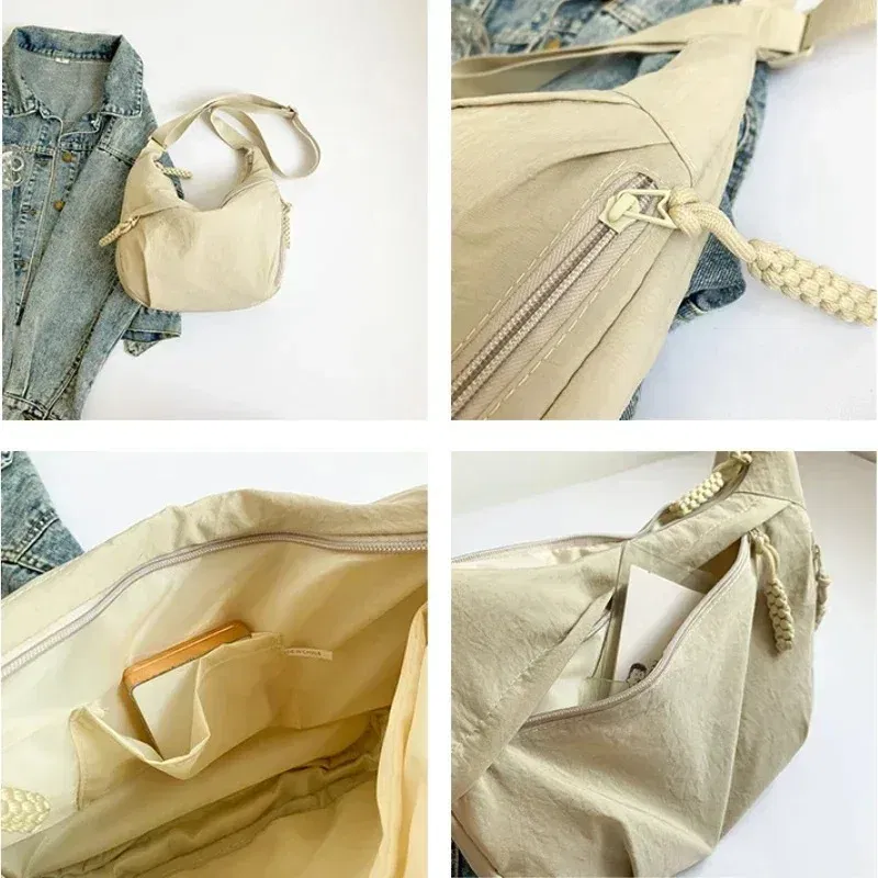 Color: GRAY - Trendy Women's Soft Cloth Shoulder Bag Solid Color Student Casual Style Big Handbags Crossbody Bags for Women Shoulder Hobos Bag - Image 6