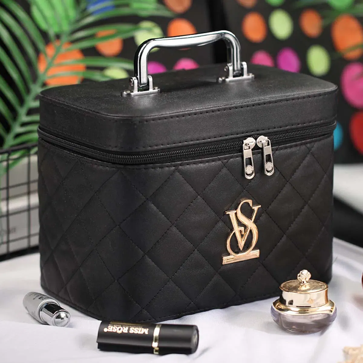 Color: black, Size: S - LOGO makeup bag large capacity portable simple skin care products storage box small travel makeup box portable Wholesale set