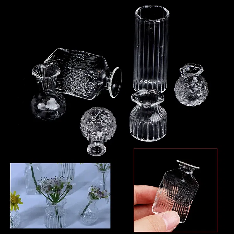 Color: plum - 1:12 Dollhouse Miniature Flowerpot Vase Glass Basin Play Scene Model DIY Glass Bottle Vase For Doll House Decor Toys - Image 2