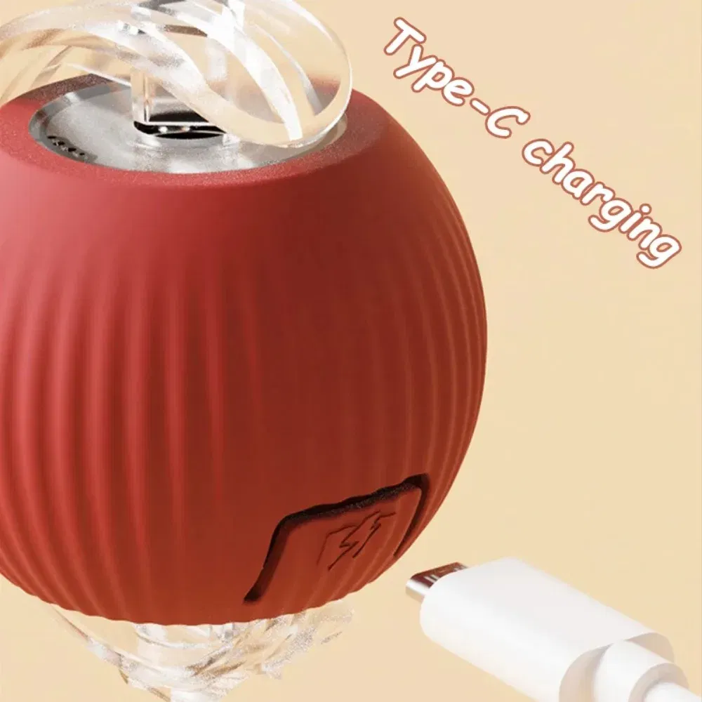 Color: RED COLOR - New Cat Interactive Ball Toy Automatic Rolling Ball Faux Tail Rechargeable Smart Pet Electric Toy Dog Cat Training Imitate Mouse - Image 5