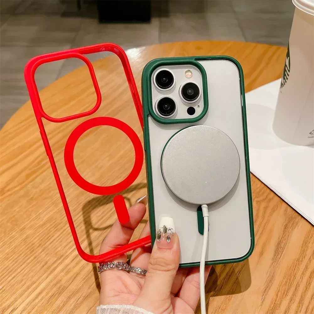 Color: Red, Material: aluminum - Luxury Shockproof Magsafe Wireless Charge Case for iPhone 17 Air 16 15 14 Plus 13 12 Mini 11 Pro Max Clear Magnetic Bumper Cover - Image 6