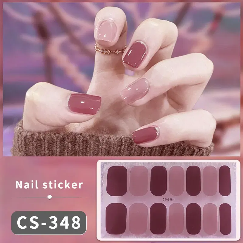 Color: Light Khaki - DIY Gel Nail Stickers Cured-free Long-Lasting Solid Color Nail Strips Patch Slider Sticker Full Cover Decal Nail Manicure Patch