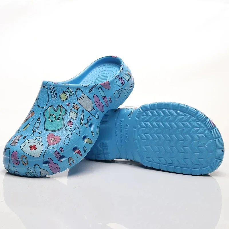 Color: Straw, Shoe Size: 41-42 - Medical print Nurse Clogs EVA Surgical Slippers Lightweight Non-slip Doctor Scrub Clogs Dental Pet Clinic Nursing Clogs Y07-1