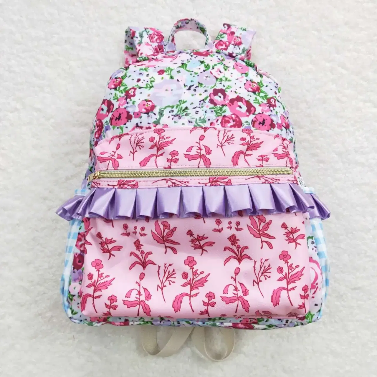 Color: WHITE - Wholesale Children Baby Girl Flower Backpack Boutique Daypack Toddler Outdoor Floral Plaid Portable Kids School Bag - Image 3