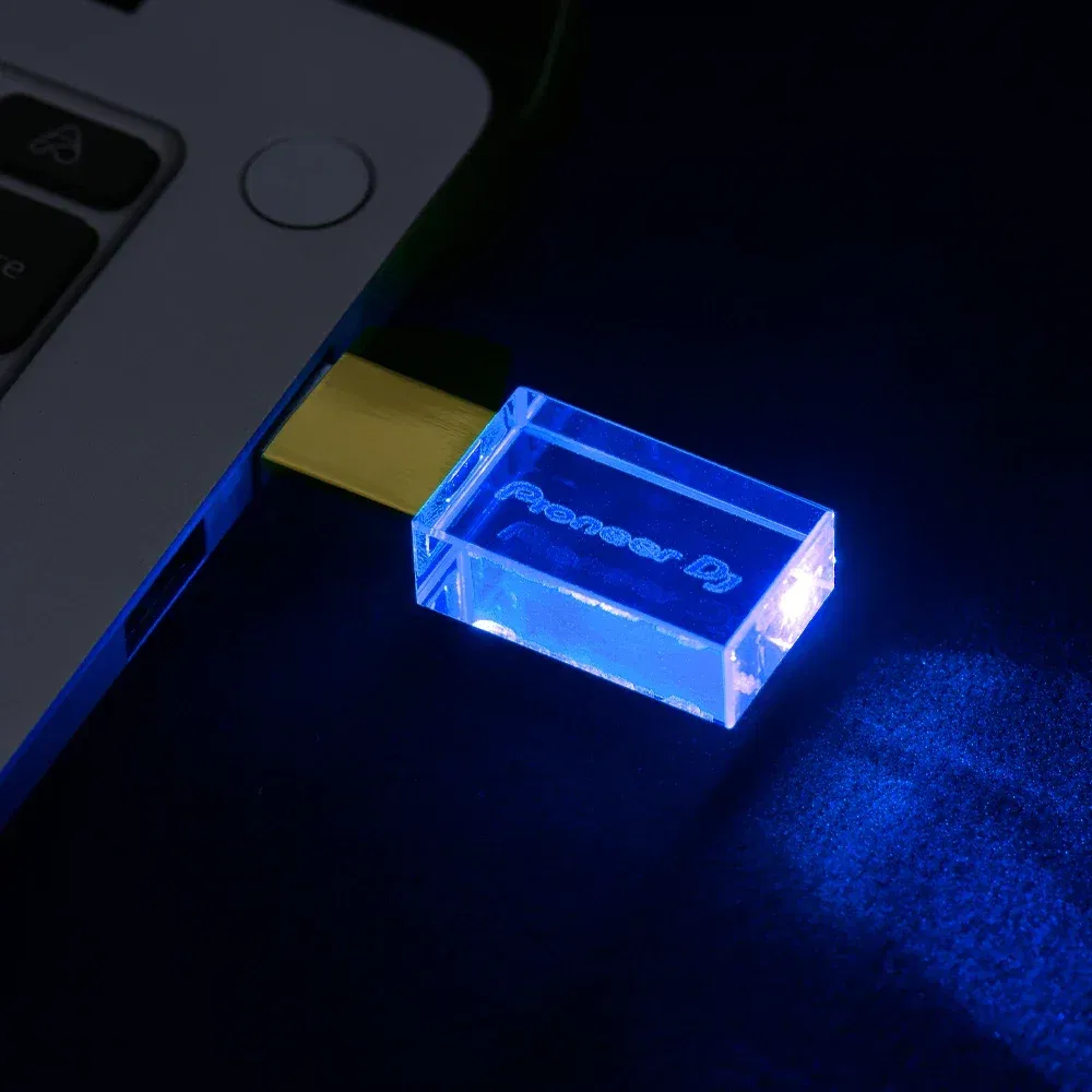 Color: green, Capacity: 8 GB - JASTER Luminous USB drive Gold Lid Crystal USB Flash Drive 128GB Pendrive 64GB Colorful LED Memory Stick 16GB with Pioneer DJ - Image 2