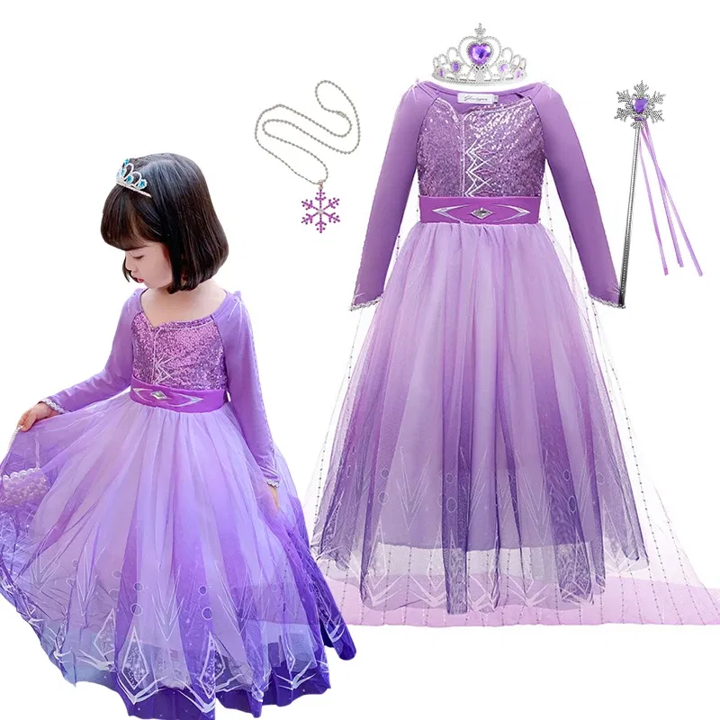 Kid Size: 4T, Color: green - Disney Frozen Anna Elsa Girls Princess Dresses Mesh Sequin Dress Kids Cosplay Snow Queen Costumes Carnival Birthday Party Gowns - Image 5