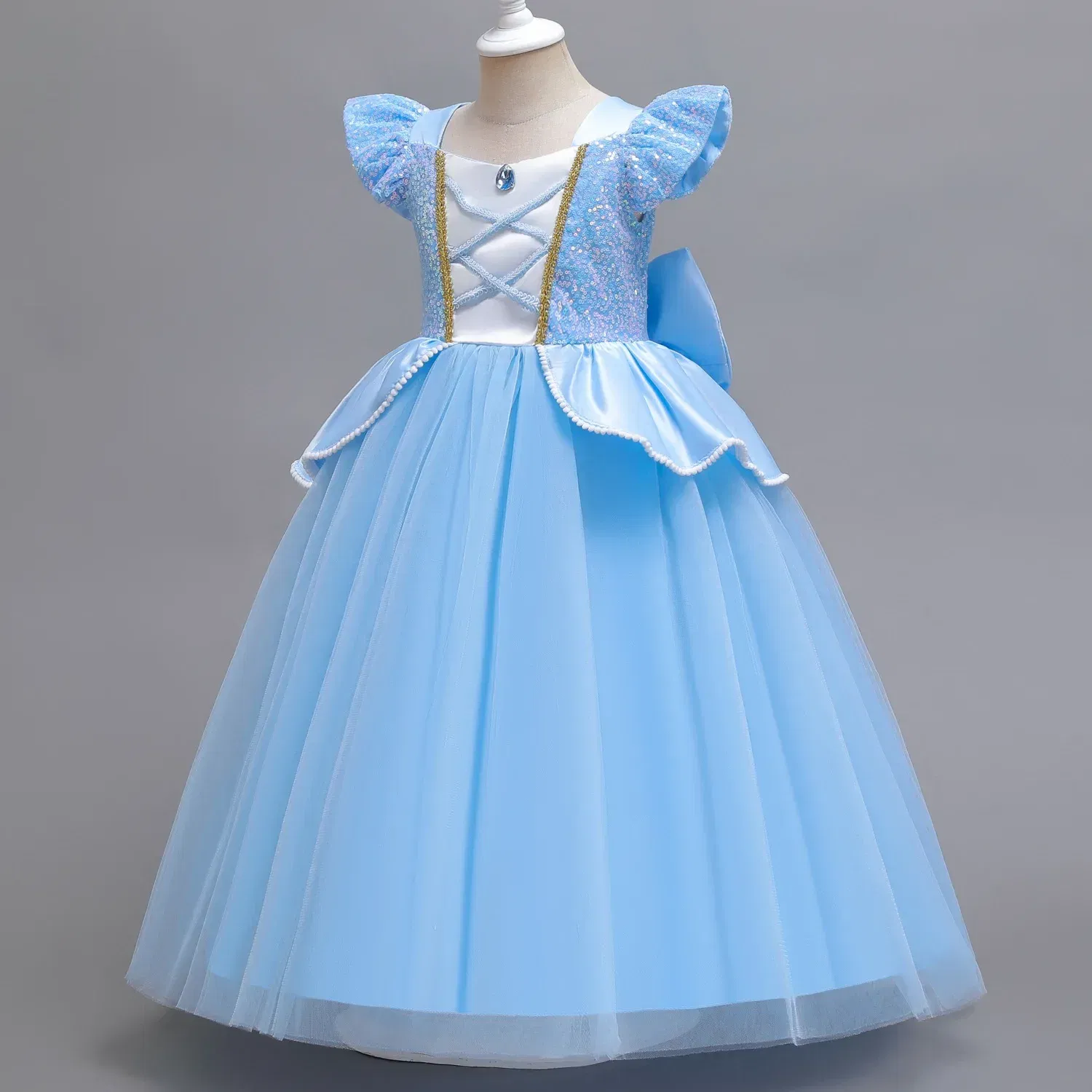 Kid Size: 9, Color: Orange - Disney Deluxe Elegant Cinderella Princess Ball Gown Fancy Birthday Cinderella Party Dress Vestidos Costume Play Carnival Apparel - Image 4