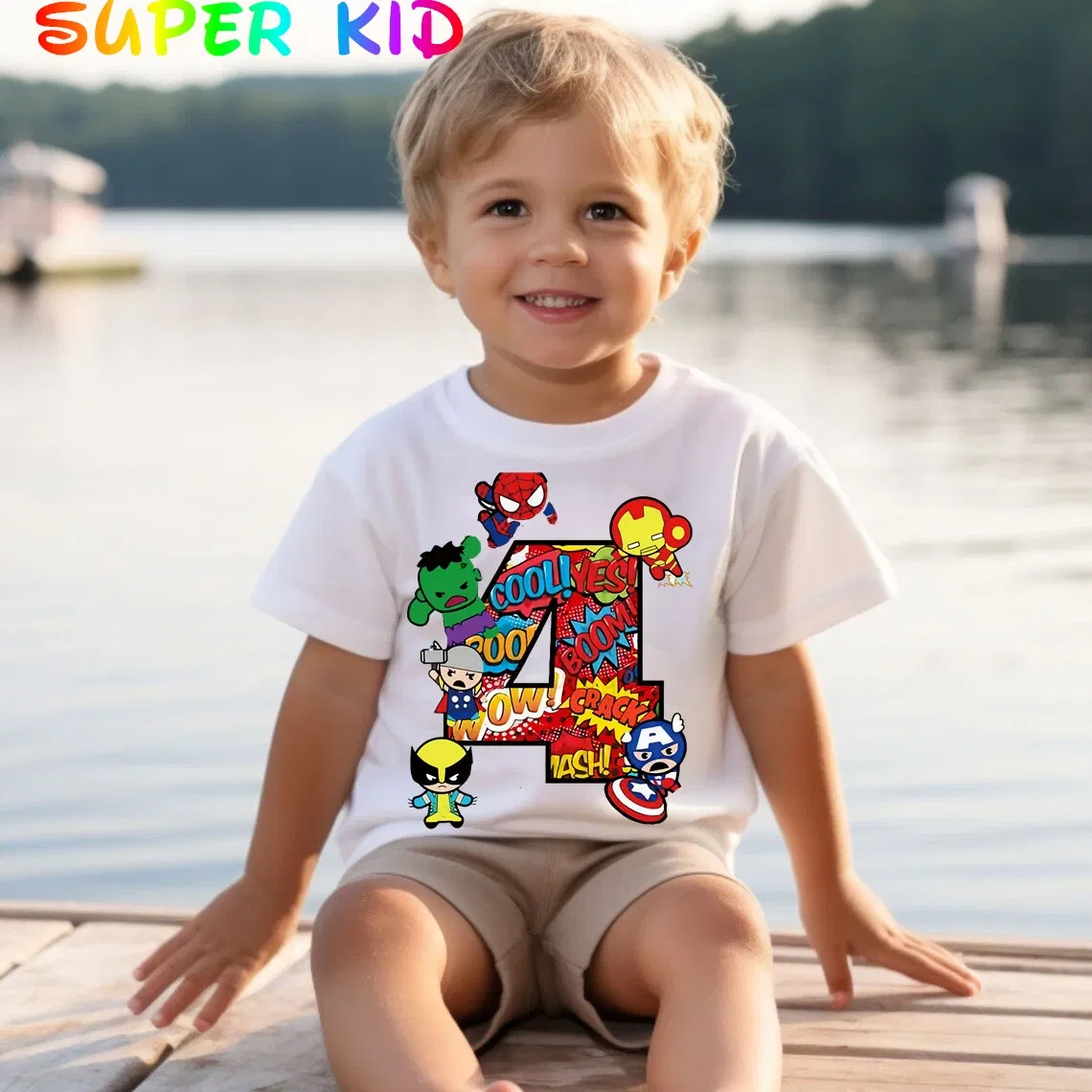 Color: black, Kid Size: 3T?€?€·?¤–?‰ - Summer 2024 3 4 5 6 7 8 9 Marvel SuperHero Birthday Girl Short Sleeved T-shirt The Avengers Personalize Name Birthday Boy Shirt - Image 6