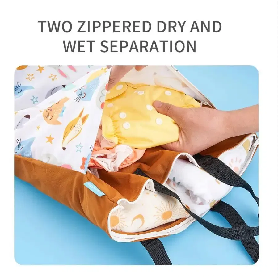 Color: Ivory - Happyflute Reusable Hanging Wet Dry Cloth Diaper Bag With Double Zippered Pockets 40*70cm - Image 3
