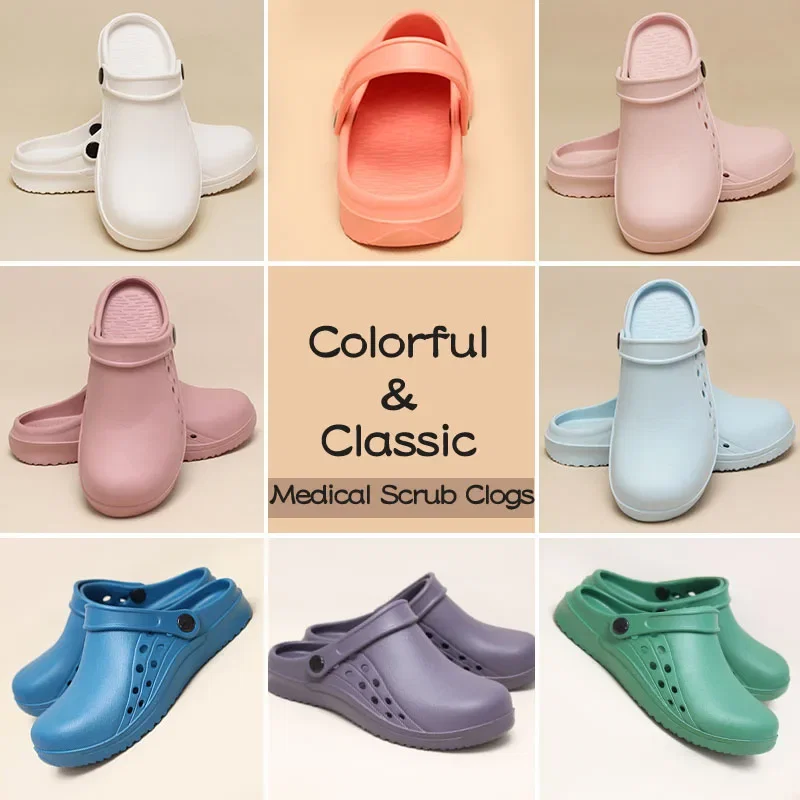 Color: SKY BLUE, Shoe Size: 34.5 - High Quality Scrub Shoes Non-slip Dentist Nursing Clogs Healthcare Service Work Slippers Soft Operating Room Protective Clogs - Image 2