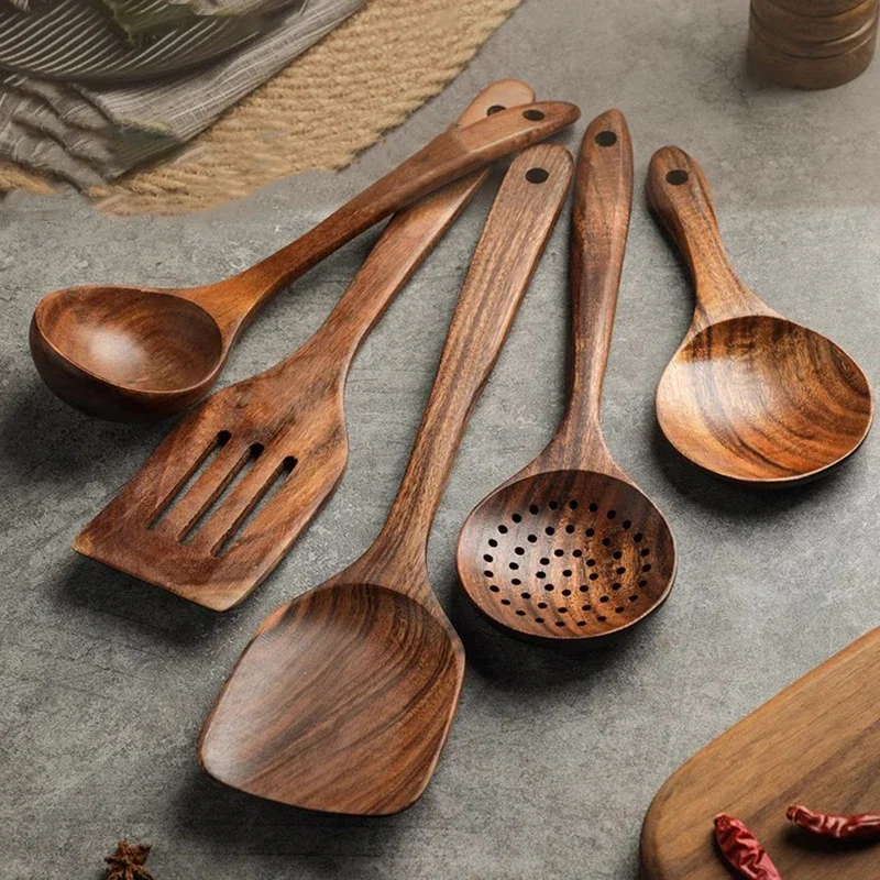 Teak Wooden Spatulas Kitchen Utensils Cooking Utensil Eco-Friendly Wood Spatula for Non Stick Cookware - Image 2