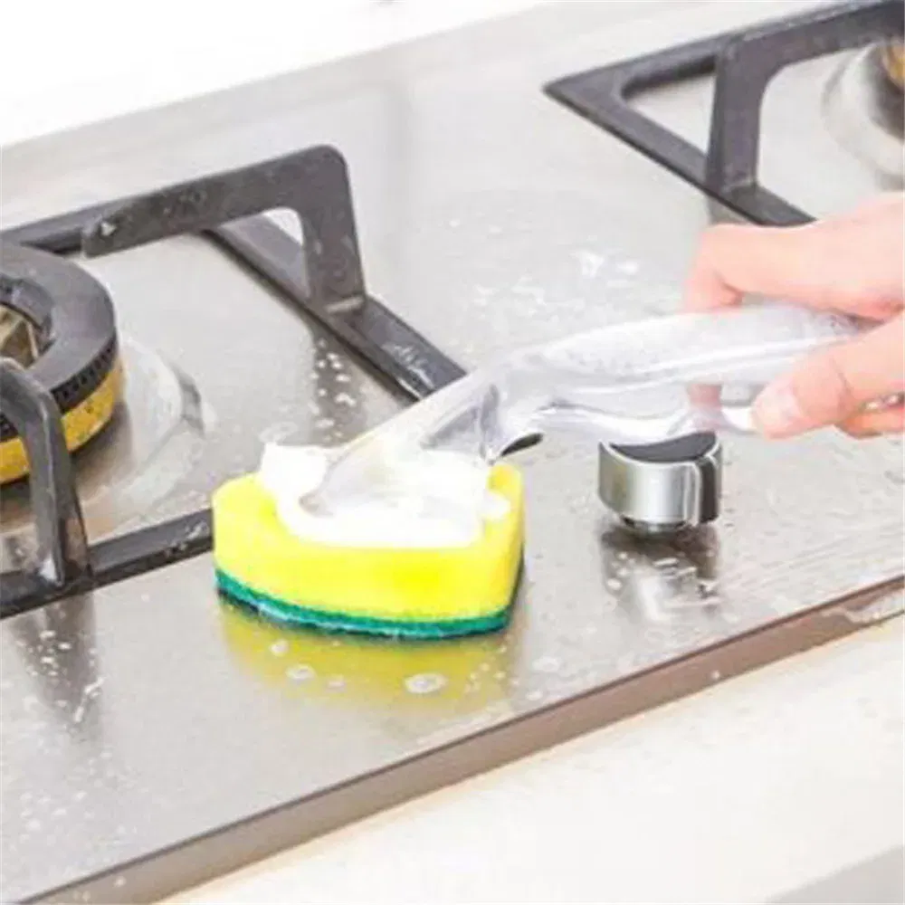 Color: Black - Replaceable Liquid Soap Dispenser Kitchen Cleaning Tool Long Handle Brush With Automatic Refill Liquid Sponge Wash Dish Scrubber - Image 4