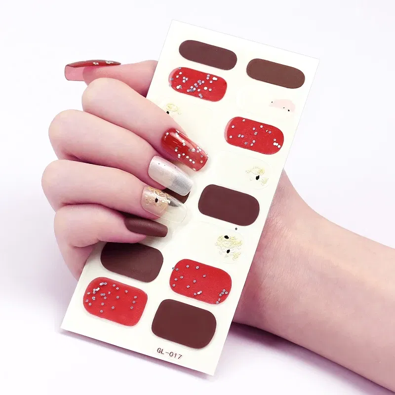 Color: dusty wine - 16 Tips/Sheet Glitter Series Powder Sequins Nail Decoration Nails Art Decoration Full Cover Nail Stickers Manicure Designed