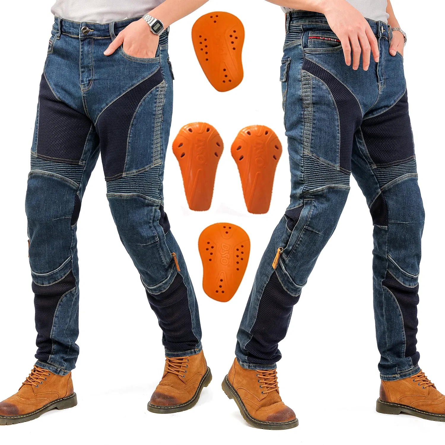 Color: Beige, Size: S - NEW Aramid Motorcycle Jeans Breathable in summer Motocross Pants Motorcycle Pants Motocross Protective Gear Hip Protector - Image 2
