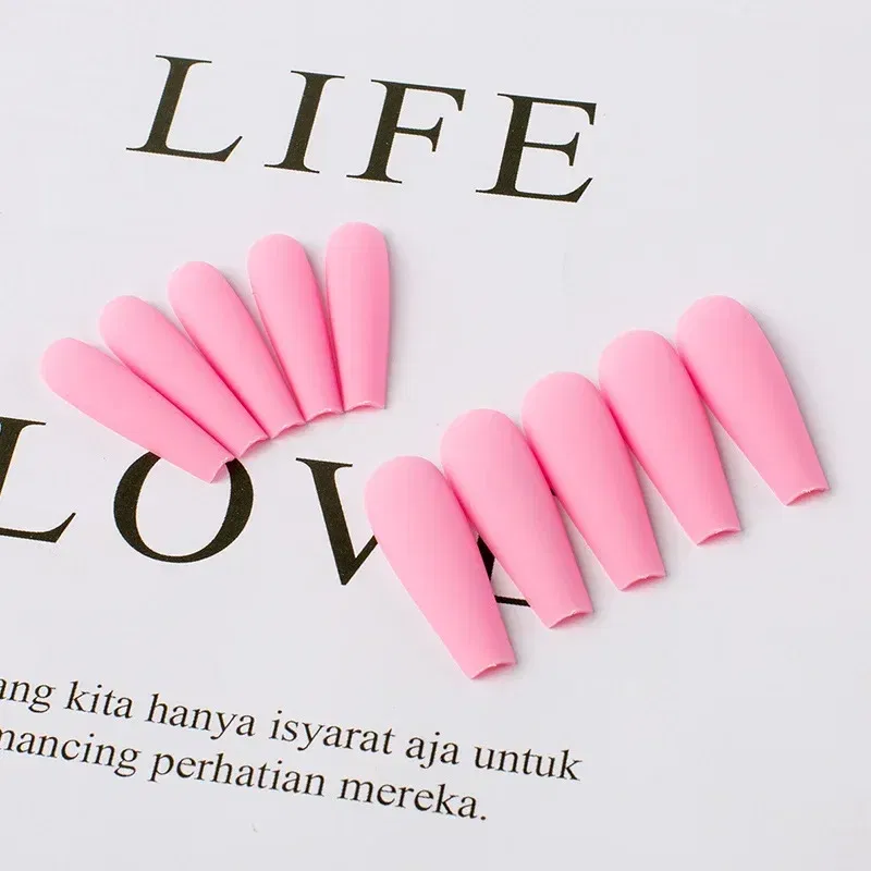 Color: green - 20pcs Solid Color Matte Super Long Coffin Fake Nails Tips for Extension Manicure Art Wholesales Press on Ballet Fake False Nails