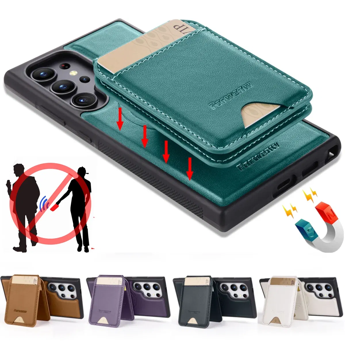 Color: WHITE, Compatibility by Model: Galaxy Note20 Ultra - Leather Case For Samsung Galaxy A16 A36 A56 A55 A35 A15 A25 S25 S24 Ultra S23 S22 Plus + 2 in 1 Detachable Vertical Wallet Cover - Image 2
