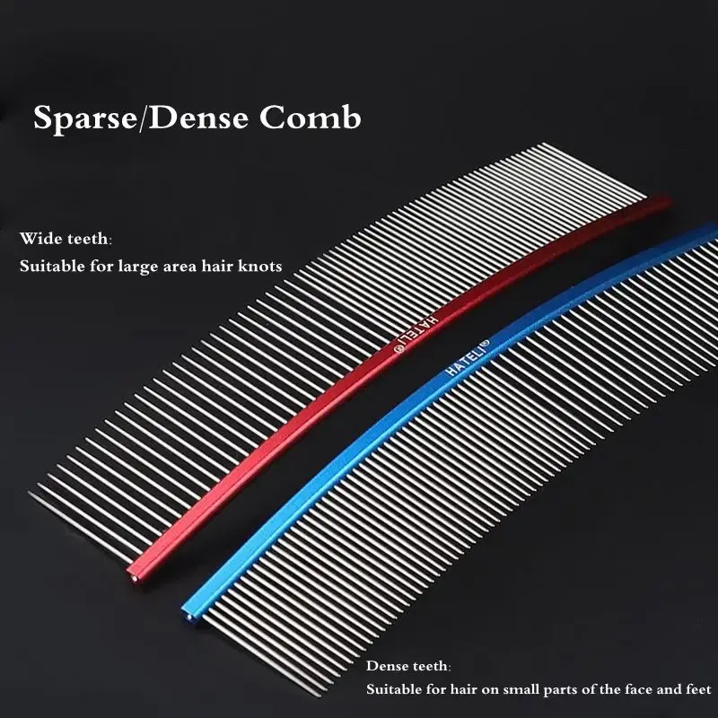 Color: PURPLE, Size: XS - Pet Curved Comb Stainless Steel Combs Professional Pet Grooming Comb Dense Sparse Teeth Dog Cat Cleaning Brush Open Knot Comb - Image 3