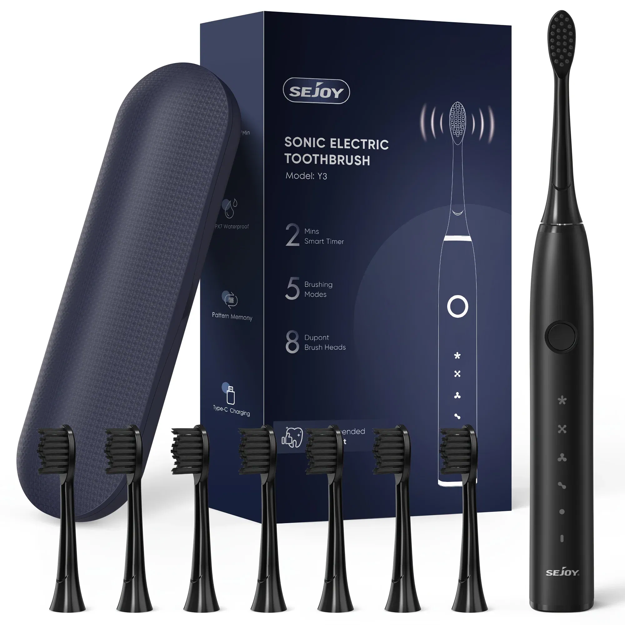 Color: black, Ships From: CHINA - Electric Toothbrush Tooth Brush USB Rechargeable Adult Ultrasonic Teeth Cleaning 8 Replacement Toothbrush Heads