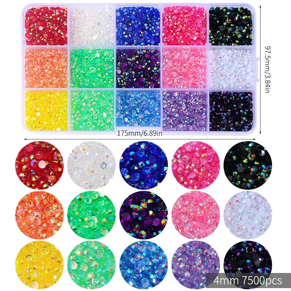 Color: black - 15000pcs 3mm AB Jelly Nail Rhinestones Resin Flat Back Colorful glitter Charms Accessories DIY 3D Nail Art Decorations Strass