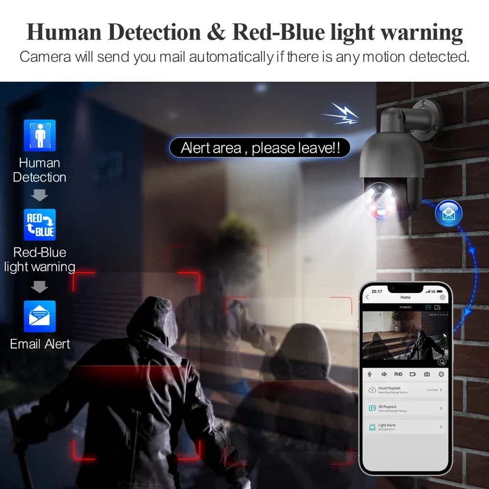 Sensor Size: 1/2.5'', Focus: 3.6mm, Ships From: CHINA - Techage 5MP 8MP PoE PTZ IP Camera Outdoor Waterproof 2 Way Audio Camera AI Human Detection Security Camera Xmeye for NVR System