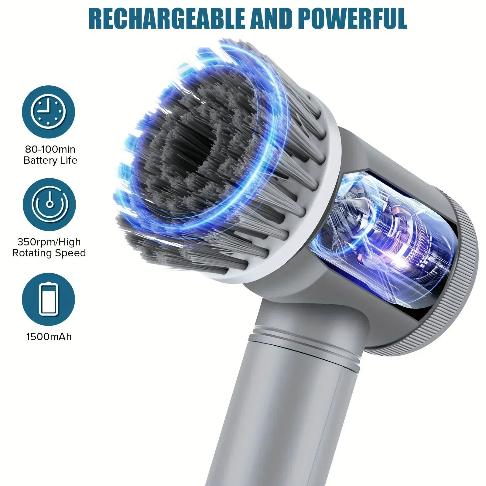 Electric Spin Scrubber Cordless Spin Scrubber with 6 Replaceable Brush Heads Electric Cleaning Brush Cleaning Tools - Image 3