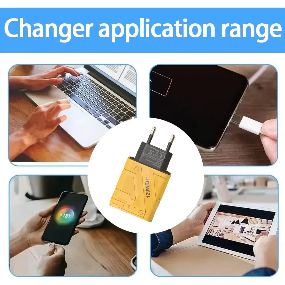 Plug Type: ES - Xiaomi 4 Ports Phones Charger 120W Fast Quick Charger USB 3.0  PD Charger Adapter For iPhone Samsung EU US UK Plug Wall Adapter