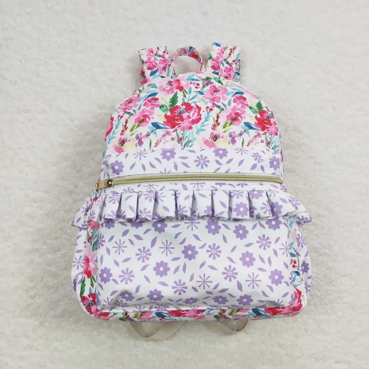 Color: WHITE - Wholesale Children Baby Girl Flower Backpack Boutique Daypack Toddler Outdoor Floral Plaid Portable Kids School Bag - Image 2