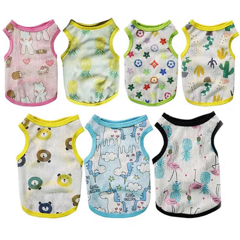 Color: WHITE, Size: XL - Summer Dog Vest Ultra Thin Breathable Mesh Cloth Pet T-shirt for Small Dogs Cute Cartoon Print Puppy Cat Cheap Clothes Costumes